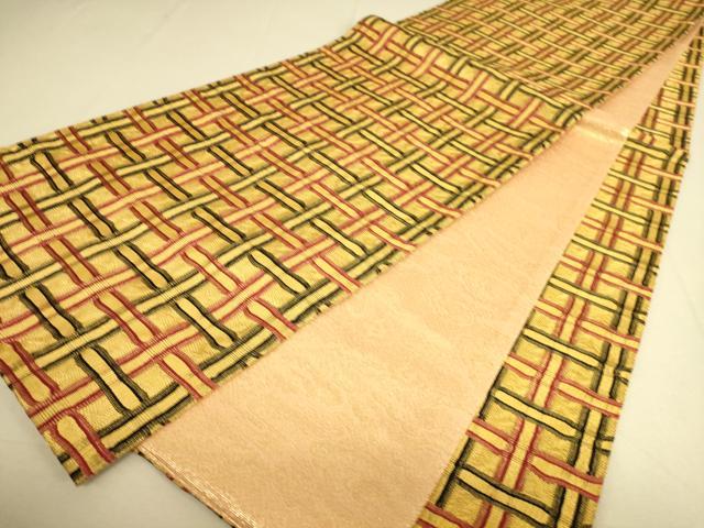 平和屋着物●両面 全通柄袋帯 網目文 金糸 正絹 逸品 DAAQ3642az