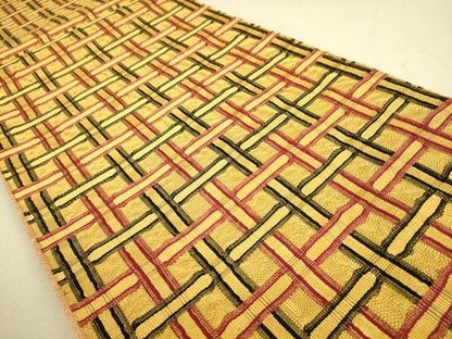 平和屋着物●両面 全通柄袋帯 網目文 金糸 正絹 逸品 DAAQ3642az