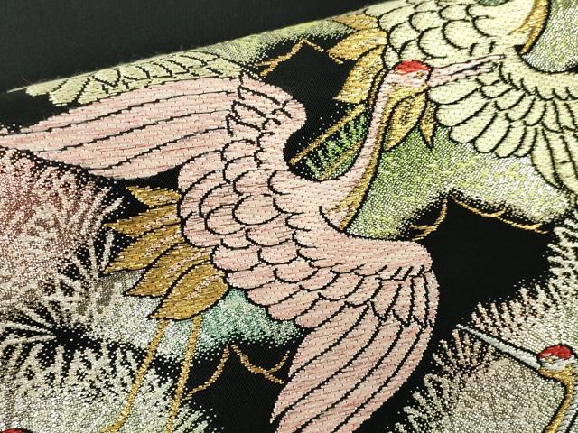 平和屋本店●極上 龍村美術織物 たつむら 太鼓柄 本袋帯 松鶴錦 黒地 金銀糸 逸品 DZAA4805kh5