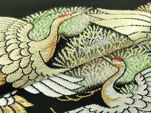 平和屋本店●極上 龍村美術織物 たつむら 太鼓柄 本袋帯 松鶴錦 黒地 金銀糸 逸品 DZAA4805kh5