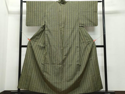 平和屋着物▽上質な紬 単衣 縞 正絹 逸品 CAAQ0047vf