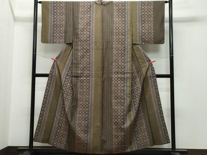 平和屋着物▽上質な紬 単衣 動物花間道 正絹 逸品 CAAQ0048vf