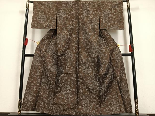 平和屋着物▽上質な紬 単衣 草花文 正絹 逸品 AAAS1503oa