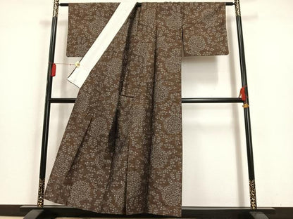 平和屋着物▽上質な紬 単衣 草花文 正絹 逸品 AAAS1503oa