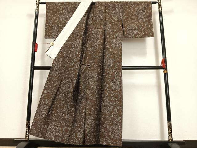 平和屋着物▽上質な紬 単衣 草花文 正絹 逸品 AAAS1503oa