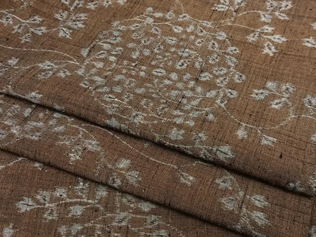 平和屋着物▽上質な紬 単衣 草花文 正絹 逸品 AAAS1503oa