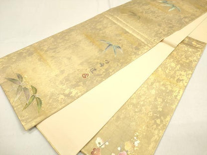 平和屋着物●太鼓柄袋帯　川崎透　螺鈿　珊瑚　鼈甲　松竹梅　金彩　正絹　逸品　DAAP1780ic
