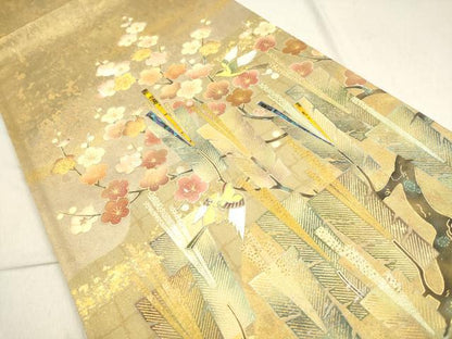 平和屋着物●太鼓柄袋帯　川崎透　螺鈿　珊瑚　鼈甲　松竹梅　金彩　正絹　逸品　DAAP1780ic