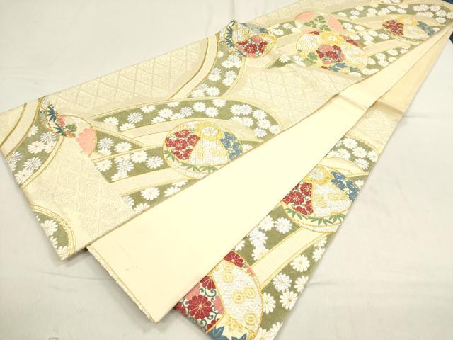平和屋着物●六通柄袋帯 唐織 モール 紅花染 吉祥花文 金銀糸 正絹 逸品 DAAP1781ic
