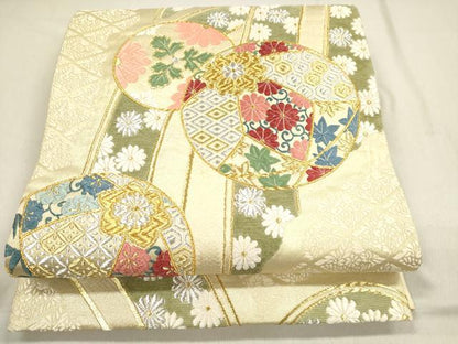 平和屋着物●六通柄袋帯 唐織 モール 紅花染 吉祥花文 金銀糸 正絹 逸品 DAAP1781ic