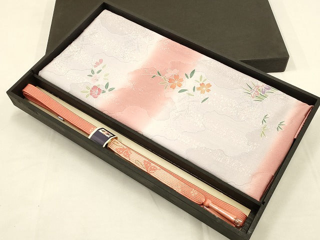 平和屋着物●和装小物　帯締め・帯揚げセット　草花　蝶　高麗組　暈し染め　金糸　逸品　未使用　AAAS2703ay