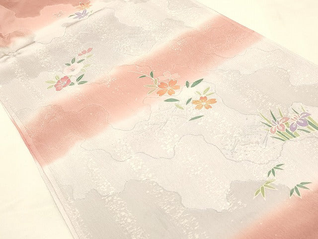 平和屋着物●和装小物　帯締め・帯揚げセット　草花　蝶　高麗組　暈し染め　金糸　逸品　未使用　AAAS2703ay