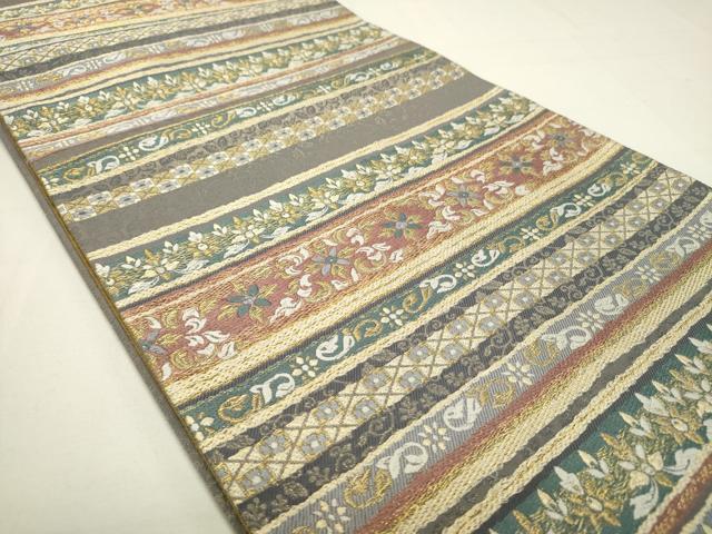 平和屋着物●六通柄袋帯 唐織 横段花文 金糸 正絹 逸品 DAAQ2684ps