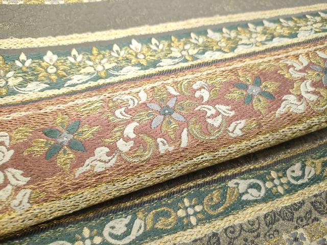 平和屋着物●六通柄袋帯 唐織 横段花文 金糸 正絹 逸品 DAAQ2684ps