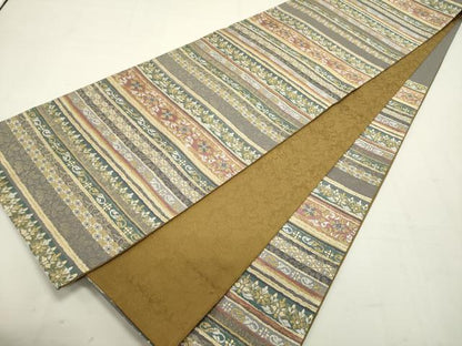 平和屋着物●六通柄袋帯 唐織 横段花文 金糸 正絹 逸品 DAAQ2684ps