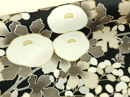 平和屋本店▽極上 訪問着 単衣 駒刺繍 藤花房 饅頭菊 黒地 金彩 逸品 DZAA5018kh5
