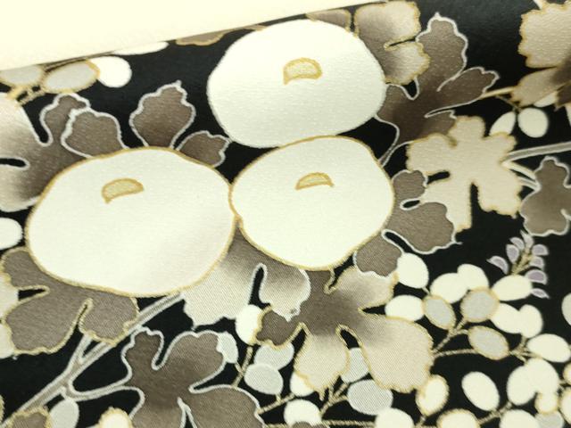 平和屋本店▽極上 訪問着 単衣 駒刺繍 藤花房 饅頭菊 黒地 金彩 逸品 DZAA5018kh5