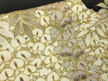 平和屋本店▽極上 訪問着 単衣 駒刺繍 藤花房 饅頭菊 黒地 金彩 逸品 DZAA5018kh5