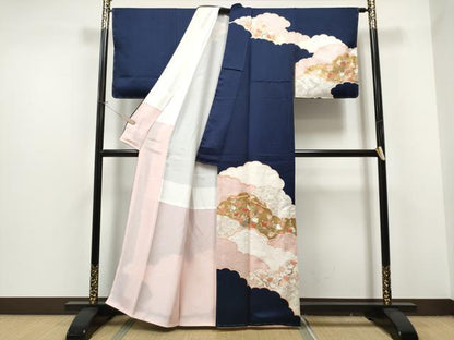 平和屋着物●十日町老舗ブランド 吉澤友禅 吾妻徳穂 訪問着 駒刺繍 雲重ね橘文 金彩 正絹 逸品 CAAP7148hy