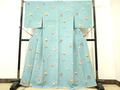 平和屋着物●上質な小紋　紅型　草花文　鬼しぼ縮緬　正絹　逸品　DAAR0123yyy