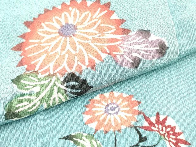 平和屋着物●上質な小紋　紅型　草花文　鬼しぼ縮緬　正絹　逸品　DAAR0123yyy