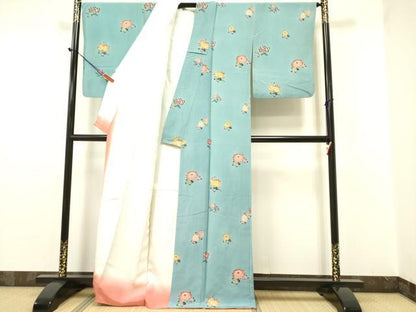 平和屋着物●上質な小紋　紅型　草花文　鬼しぼ縮緬　正絹　逸品　DAAR0123yyy
