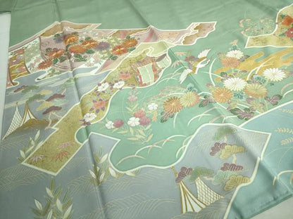 平和屋着物●豪華色留袖 駒刺繍 飛鶴吉祥花文 金彩 ロング丈 正絹 逸品 DAAP1883ic