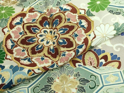 平和屋着物●豪華色留袖 作家物 駒刺繍 吉祥花文 金彩 正絹 逸品 DAAP1889ic