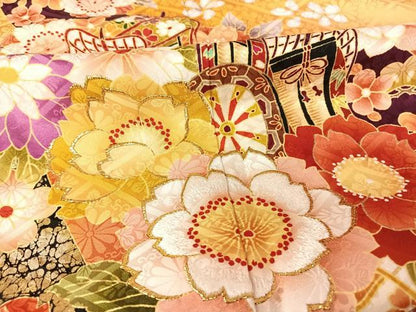 平和屋着物●豪華振袖　刺繍　御所車草花文　暈し染め　金彩　正絹　逸品　AAAQ0761np