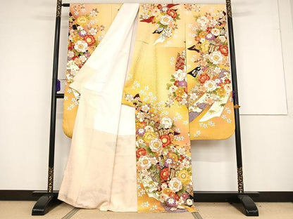 平和屋着物●豪華振袖　刺繍　御所車草花文　暈し染め　金彩　正絹　逸品　AAAQ0761np