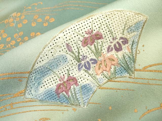 中国三大刺繍 汕頭 刺繍 裄66 地模様 一つ紋 付下げ 訪問着 T-4774 平和屋着物□中国三大刺繍 スワトウ刺繍 汕頭刺繍 訪問着 地紙