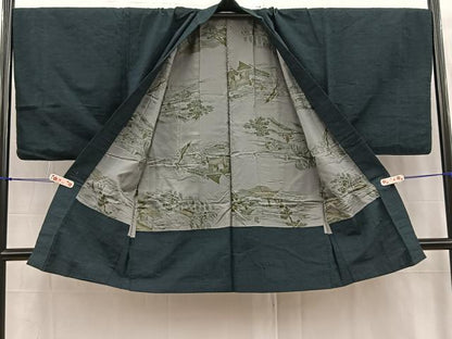 平和屋着物●男性 紬 色無地 アンサンブル 褐返色 正絹 逸品 BAAS6732me