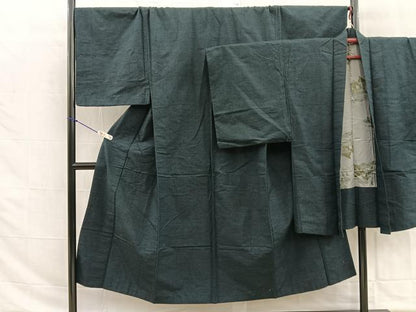 平和屋着物●男性 紬 色無地 アンサンブル 褐返色 正絹 逸品 BAAS6732me