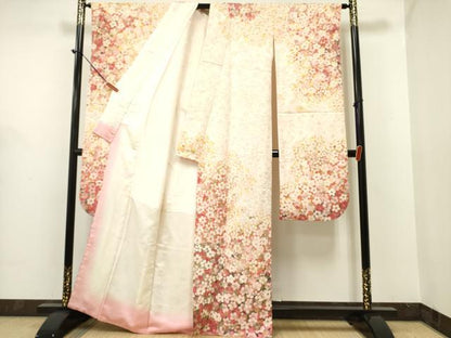平和屋着物●紫綬褒章 巨匠『岩田専太郎』 振袖 駒刺繍 舞梅文 金彩 三越扱い 正絹 逸品 DAAR0248yyy