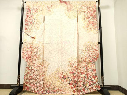 平和屋着物●紫綬褒章 巨匠『岩田専太郎』 振袖 駒刺繍 舞梅文 金彩 三越扱い 正絹 逸品 DAAR0248yyy