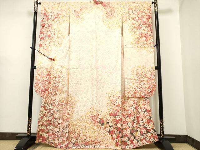 平和屋着物●紫綬褒章 巨匠『岩田専太郎』 振袖 駒刺繍 舞梅文 金彩 三越扱い 正絹 逸品 DAAR0248yyy