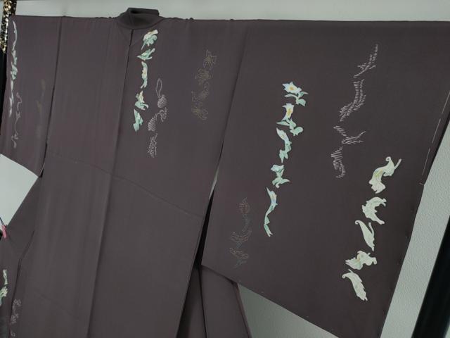 平和屋本店●極上 本加賀友禅作家 由水煌人 訪問着 歪な花 滅紫色地 反端付き 逸品 未使用 DZAA0102kh5