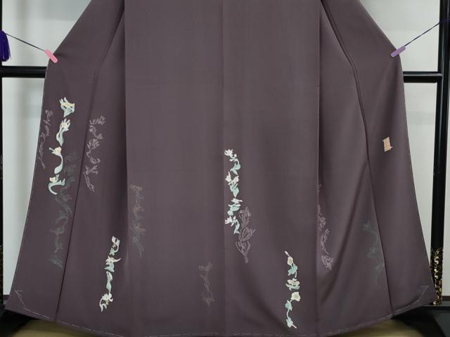 平和屋本店●極上 本加賀友禅作家 由水煌人 訪問着 歪な花 滅紫色地 反端付き 逸品 未使用 DZAA0102kh5