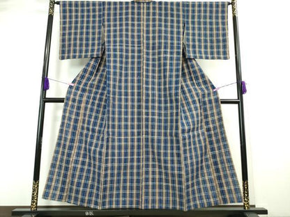 平和屋本店■極上　国指定無形文化財　丹波布　単衣　格子　逸品　未使用　DZAA0428kh5