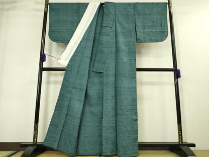平和屋本店●希少 ざざんざ織 伊兵衛織 単衣 藍色地 逸品 DZAA0253kh5