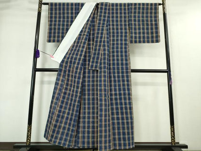 平和屋本店■極上　国指定無形文化財　丹波布　単衣　格子　逸品　未使用　DZAA0428kh5