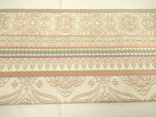 平和屋着物●本場筑前博多織　八寸名古屋帯　洋花間道　正絹　逸品　DAAR0779fe