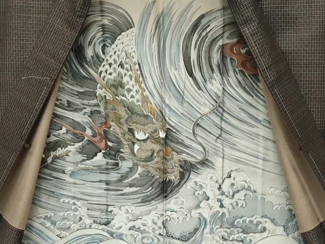 平和屋本店●極上 国指定重要無形文化財 本場久米島紬 山川信作 手織 男性 アンサンブル 証紙付き 逸品 未使用 CZAA2220s5