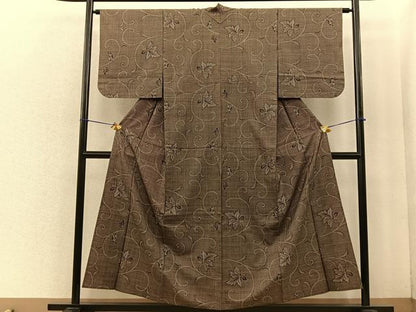 平和屋着物▽本場大島紬 単衣 7マルキ 唐草文 正絹 逸品 BAAQ4932du