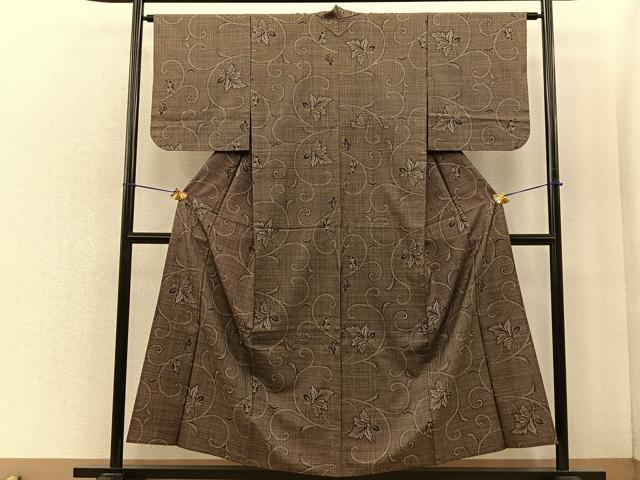 平和屋着物▽本場大島紬 単衣 7マルキ 唐草文 正絹 逸品 BAAQ4932du