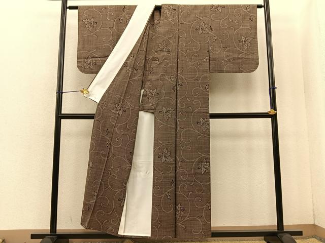 平和屋着物▽本場大島紬 単衣 7マルキ 唐草文 正絹 逸品 BAAQ4932du