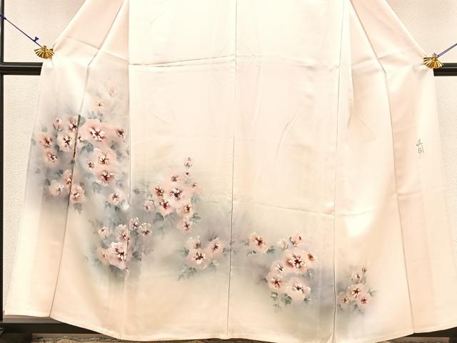 平和屋着物▽訪問着 単衣 作家物 手描き 草花文 正絹 逸品 BAAS7868yc