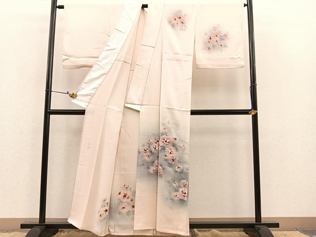 平和屋着物▽訪問着 単衣 作家物 手描き 草花文 正絹 逸品 BAAS7868yc