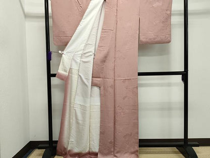 平和屋着物●上質な色無地　雲取り花地紋　石竹色　正絹　逸品　CAAQ6784yk