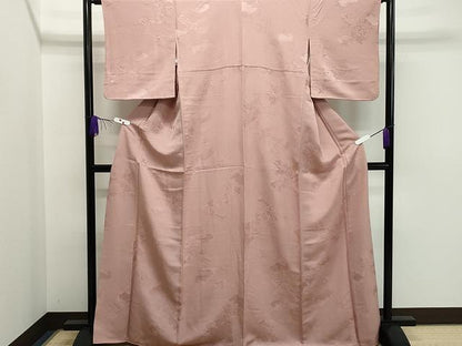 平和屋着物●上質な色無地　雲取り花地紋　石竹色　正絹　逸品　CAAQ6784yk